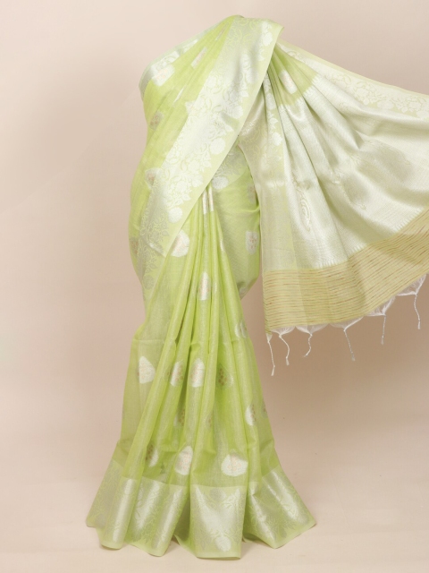 

Pothys Green & Silver-Toned Woven Design Tissue Saree