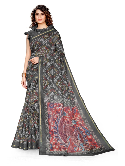 

KALINI Grey & Red Bandhani Zari Bandhani Saree
