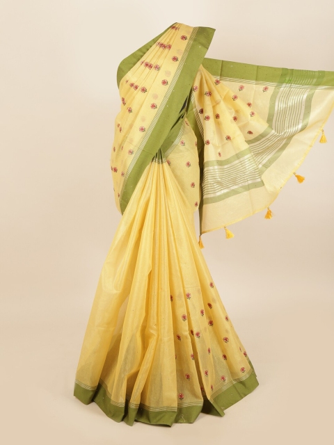 

Pothys Yellow & Green Floral Tissue Saree