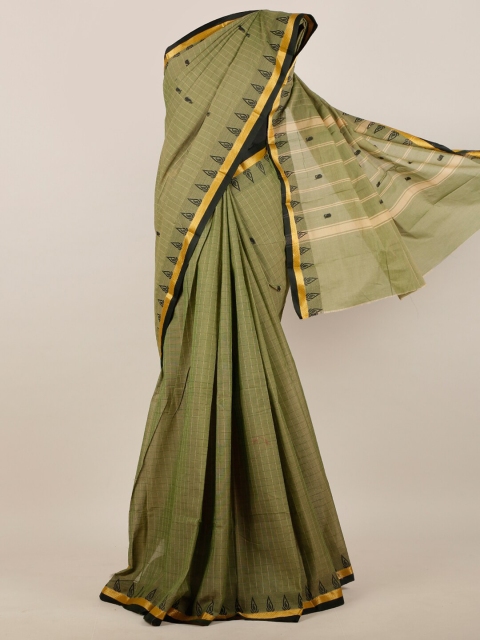 

Pothys Green & Black Checked Zari Pure Cotton Saree