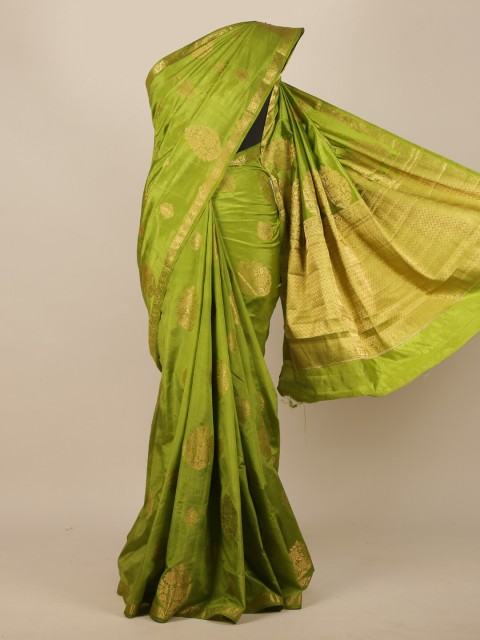 

Pothys Green & Gold-Toned Floral Zari Jute Silk Saree