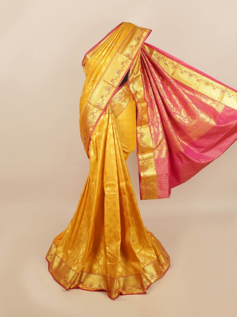 

Pothys Yellow & Pink Ethnic Motifs Woven Design Silk Blend Saree