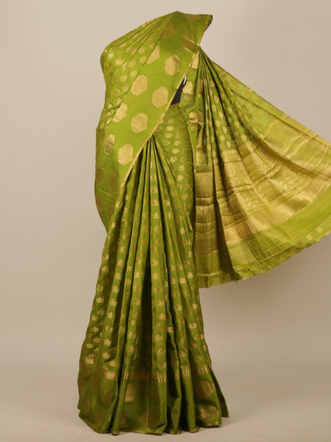 

Pothys Green & Gold-Toned Woven Design Jute Silk Saree