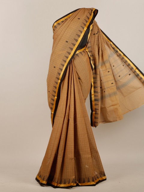 

Pothys Brown & Black Checked Pure Cotton Saree