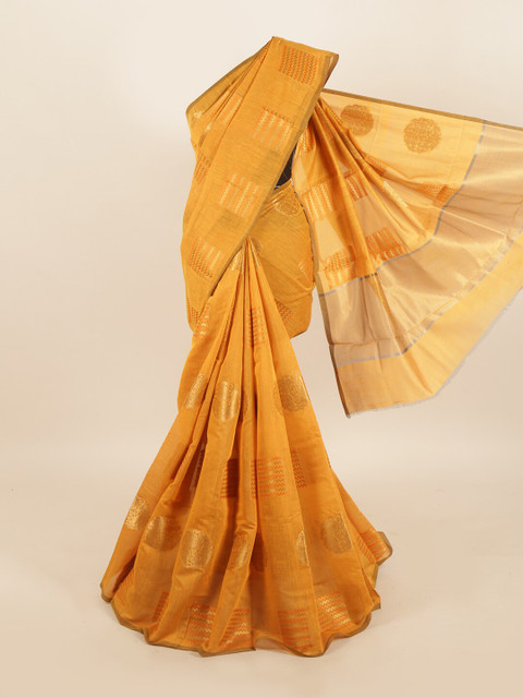 

Pothys Yellow & Gold-Toned Ethnic Motifs Jute Cotton Saree