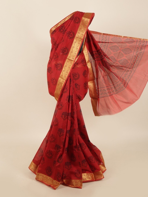 

Pothys Maroon & Black Ethnic Motifs Silk Cotton Saree