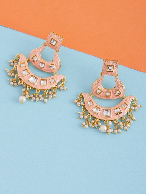 

GloBox By ZeroKaata Peach-Coloured & Gold-Plated Meenakari Chandbalis Earrings