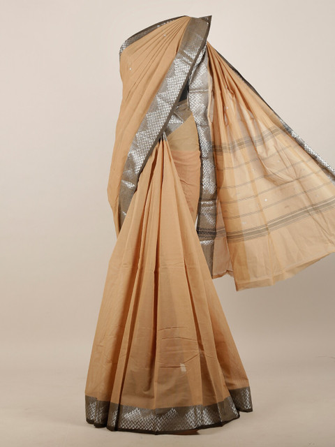 

Pothys Cream-Coloured & Silver-Toned Zari Pure Cotton Saree