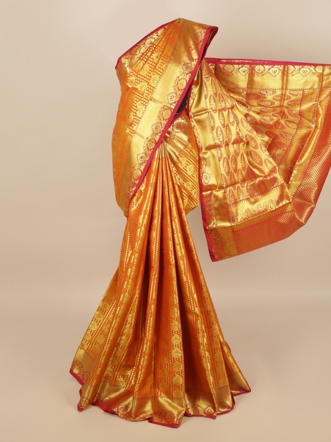 

Pothys Orange & Gold-Coloured Ethnic Motifs Woven Design Silk Blend Saree