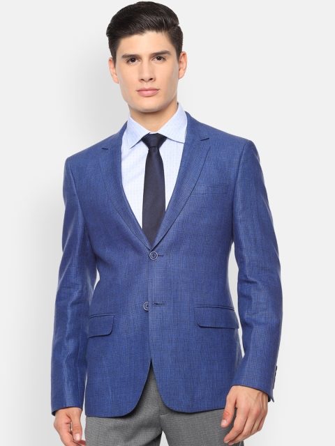 

Van Heusen Men Blue Checked Slim-Fit Single-Breasted Formal Blazer