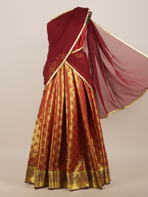 

Pothys Maroon & Gold-Toned Woven Design Lehenga Saree