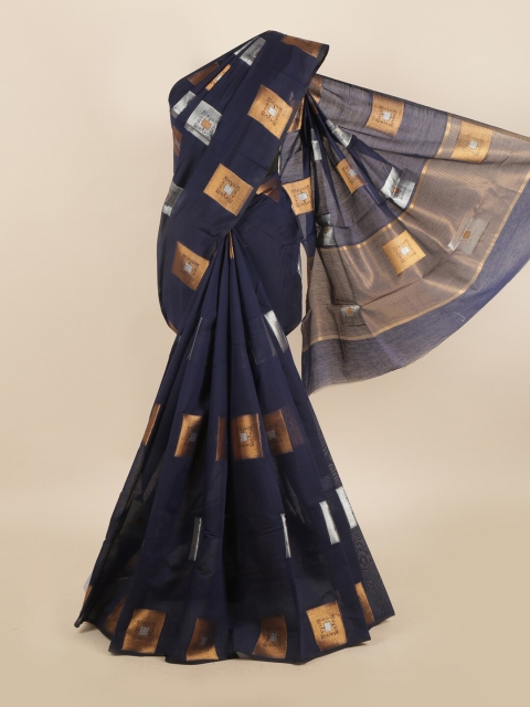 

Pothys Navy Blue & Gold-Toned Woven Design Zari Jute Cotton Saree