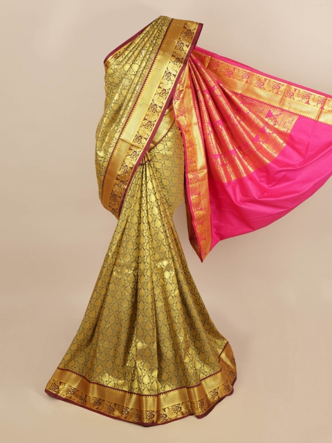 

Pothys Gold-Toned & Pink Woven Design Silk Blend Saree