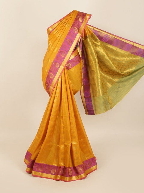 

Pothys Mustard Yellow & Pink Woven Design Zari Silk Blend Saree