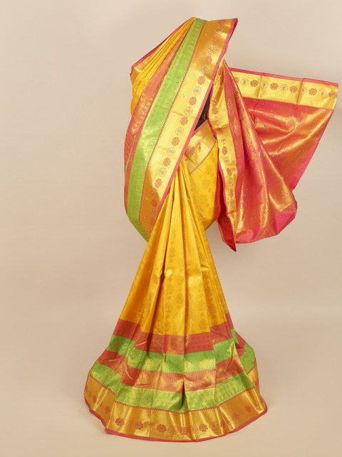 

Pothys Yellow & Gold-Toned Ethnic Motifs Zari Saree
