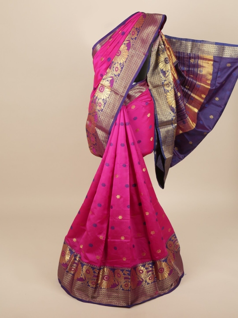 

Pothys Pink & Blue Floral Woven Design Saree