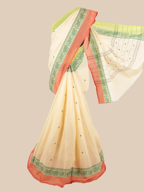 

Pothys Cream-Coloured & Red Ethnic Motifs Zari Pure Cotton Saree