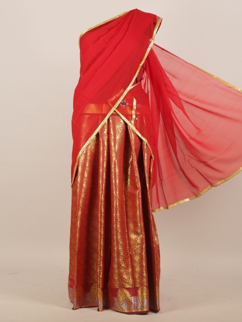 

Pothys Red & Gold-Toned Woven Design Half Lehenga Saree