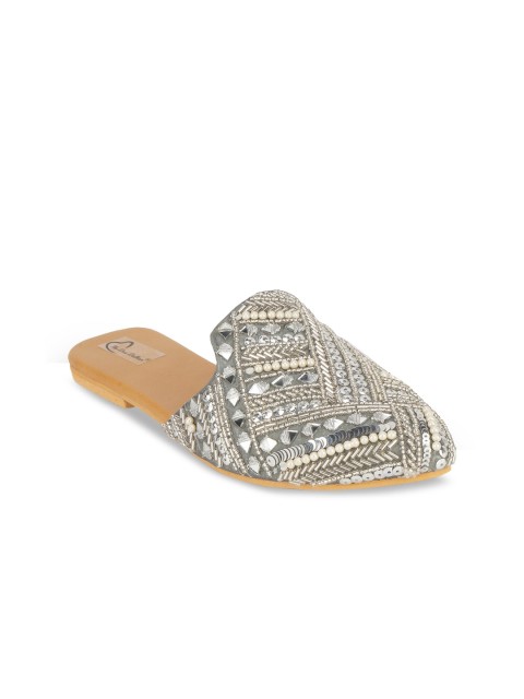 

The Desi Dulhan Women Grey Embellished Mules Flats