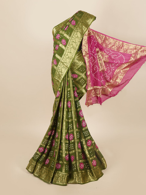 

Pothys Green & Gold-Toned Bandhani Art Silk Saree