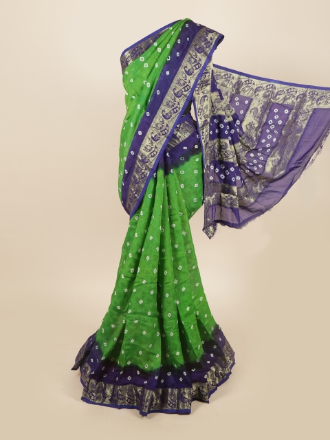 

Pothys Green & Navy Blue Bandhani Zari Art Silk Saree