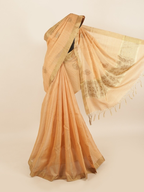 

Pothys Peach-Coloured & Gold-Toned Woven Design Jute Cotton Saree