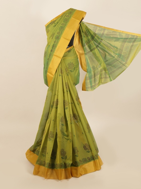 

Pothys Green & Gold-Toned Floral Silk Cotton Saree