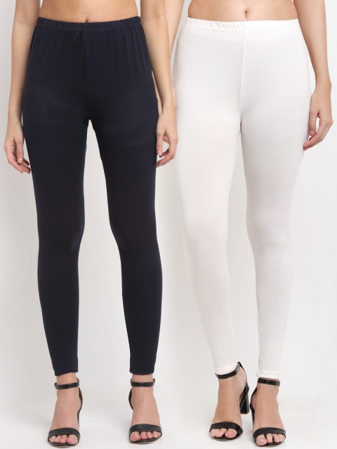 

NEUDIS Women Pack Of 2 Solid Ankle-Length Leggings, Navy blue