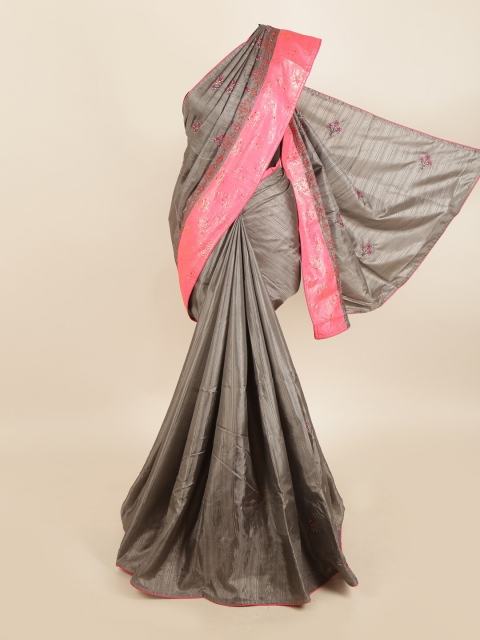 

Pothys Grey & Pink Floral Embroidered Jute Silk Saree