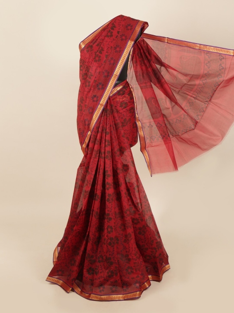 

Pothys Maroon & Black Floral Zari Silk Cotton Saree