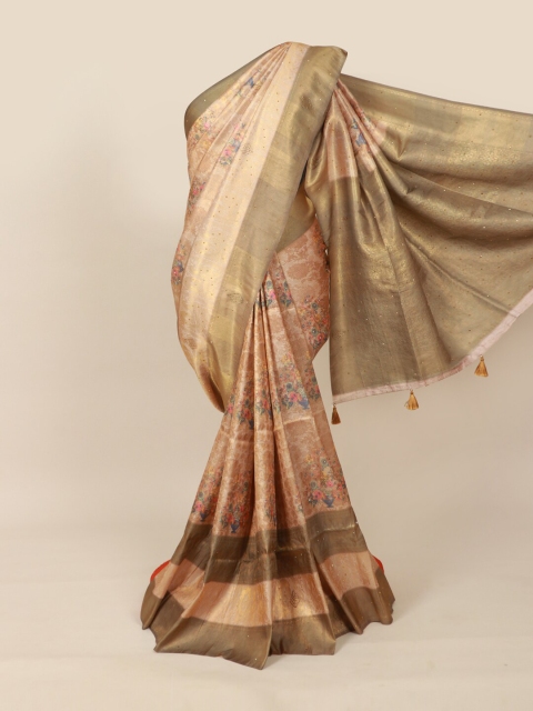 

Pothys Cream-Coloured & Blue Floral Silk Blend Saree