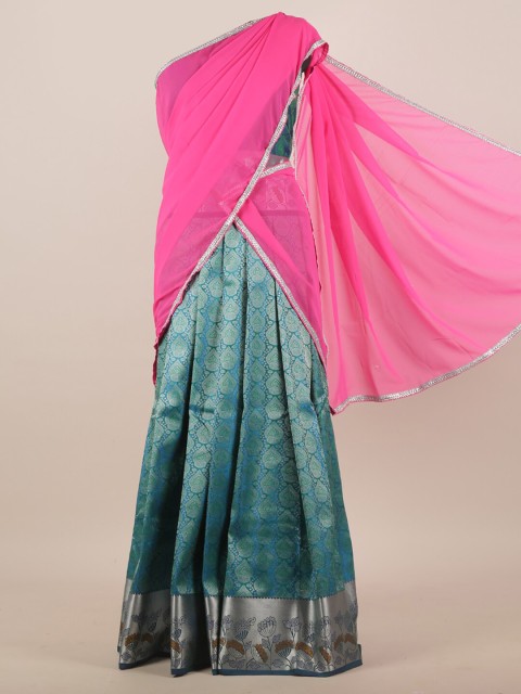 

Pothys Pink & Blue Coloured Woven Design Zari Half Lehenga Saree