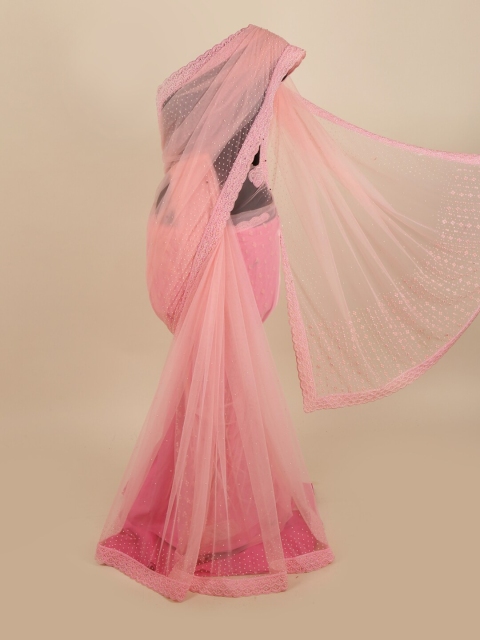 

Pothys Pink Embellished Beads and Stones Supernet Saree
