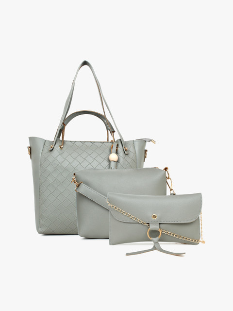 

LEGAL BRIBE Grey Geometric PU Structured Handheld Bag with Cut Work