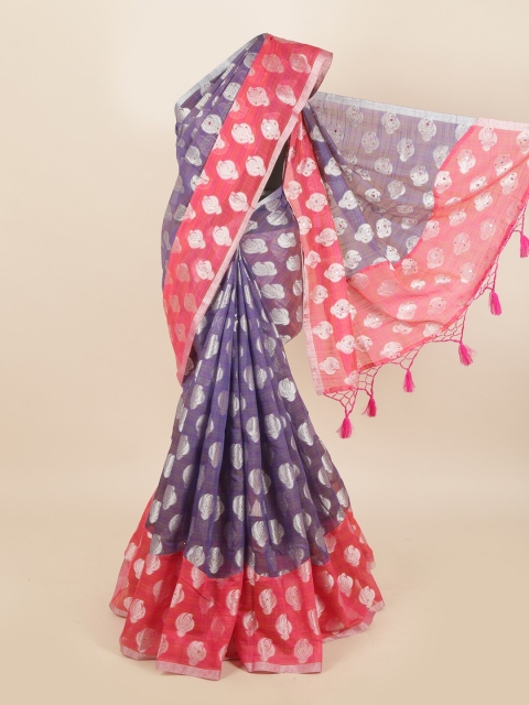 Pothys Purple & Blue Woven Design Beads and Stones Saree