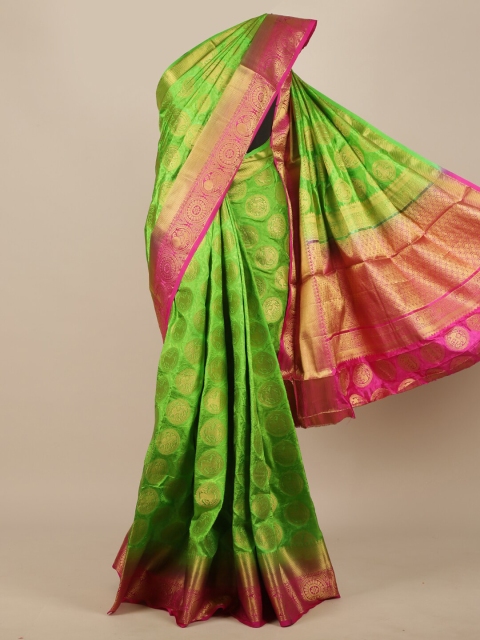 

Pothys Green & Pink Woven Design Zari Jute Silk Saree