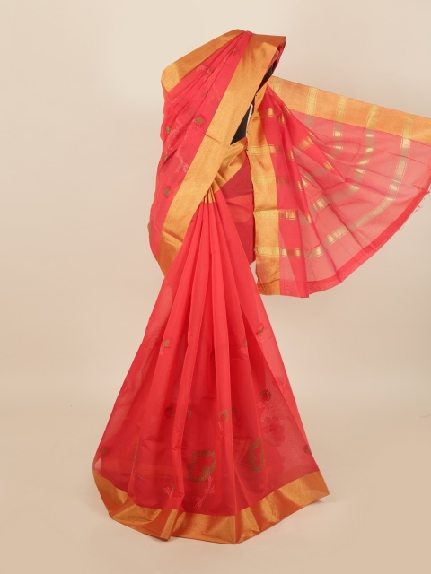 

Pothys Pink & Gold-Toned Floral Silk Cotton Saree