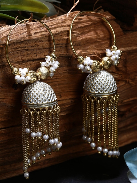 

ANIKAS CREATION Gold-Plated White Pearl Alloy Jhumkas Earrings