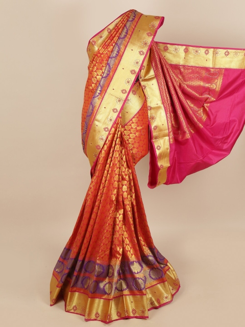 

Pothys Pink & Gold Coloured Woven Design Zari Silk Blend Saree