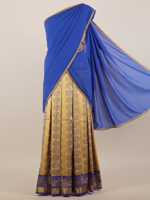 

Pothys Blue & Cream-Coloured Ethnic Motif Lehenga Saree