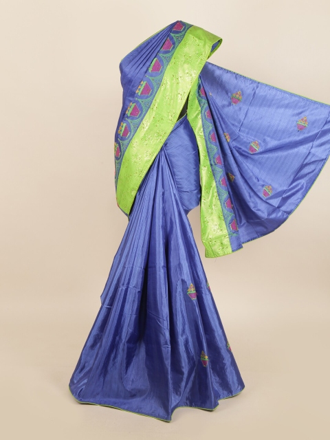 

Pothys Blue & Green Embellished Jute Silk Saree