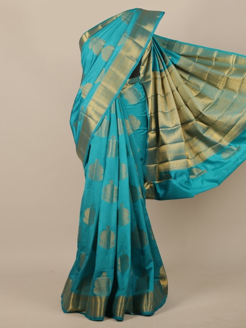 

Pothys Blue & Gold-Toned Ethnic Motifs Zari Jute Silk Saree