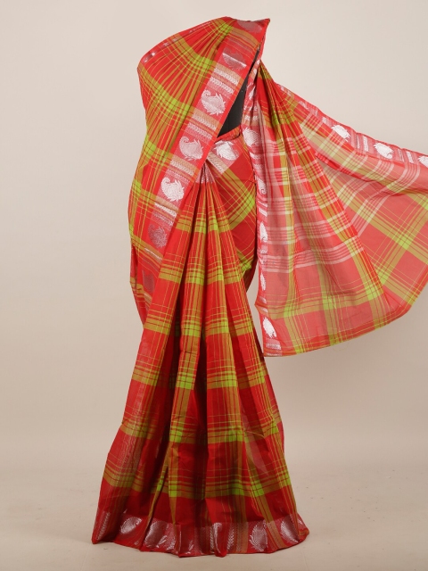 

Pothys Red & Green Checked Zari Pure Cotton Saree