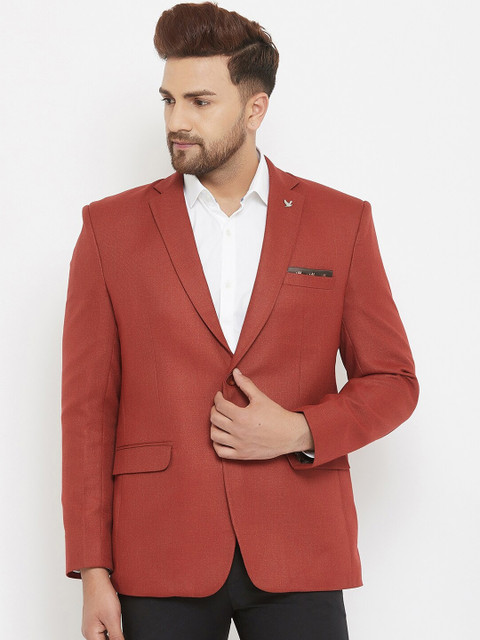 

Canary London Men Rust-Coloured Slim-Fit Single-Breasted Casual Blazer