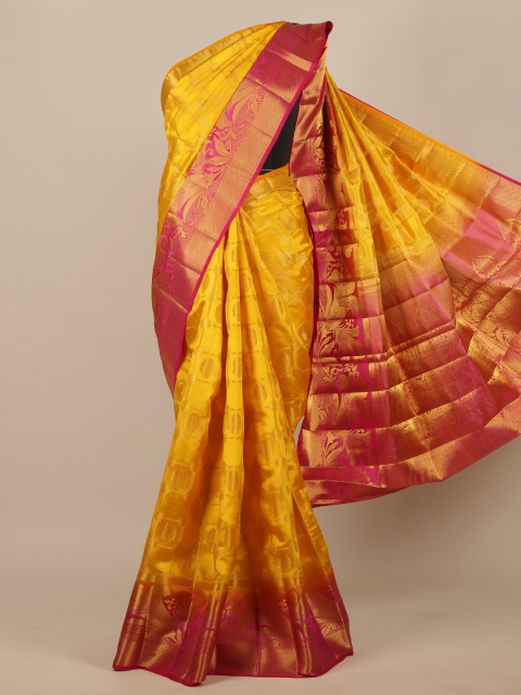 

Pothys Yellow & Pink Ethnic Motifs Zari Jute Silk Saree