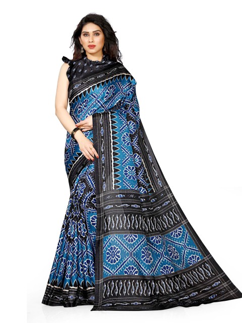 

KALINI Blue & Black Floral Art Silk Saree