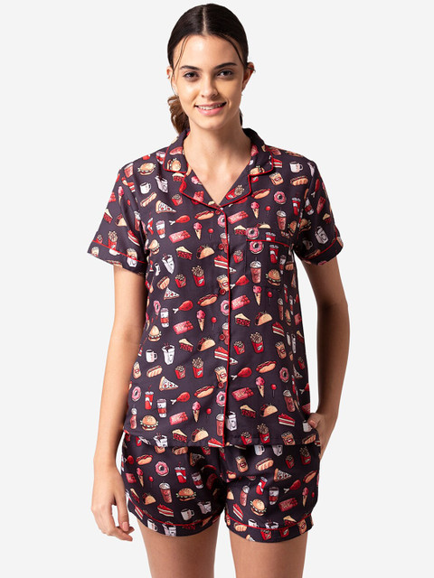 

Bellofox Women Black & Red Printed Night suit