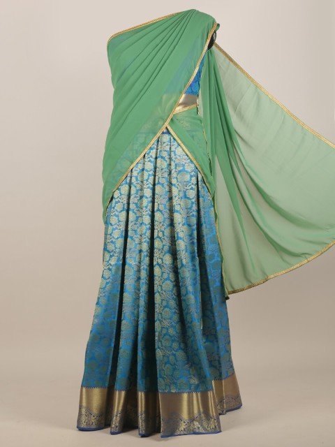 

Pothys Green & Turquoise Blue Floral Half-Saree Set