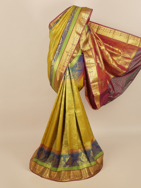 

Pothys Green & Gold-Coloured Ethnic Motifs Woven Design Silk Blend Saree