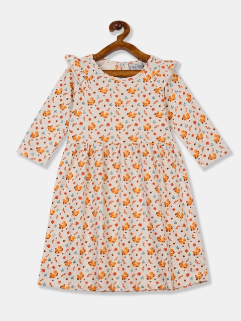 

Cherokee Beige Printed Fit And Flare Dress, Off white